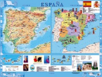 Настенная карта Испании на испанском языке  физическая + политическая (учебная) - «globural.ru» - Архангельск