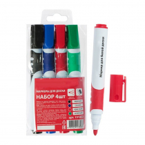 Набор маркеров для доски 4 цвета, 5.0 мм с резиновой вставкой - «globural.ru» - Архангельск
